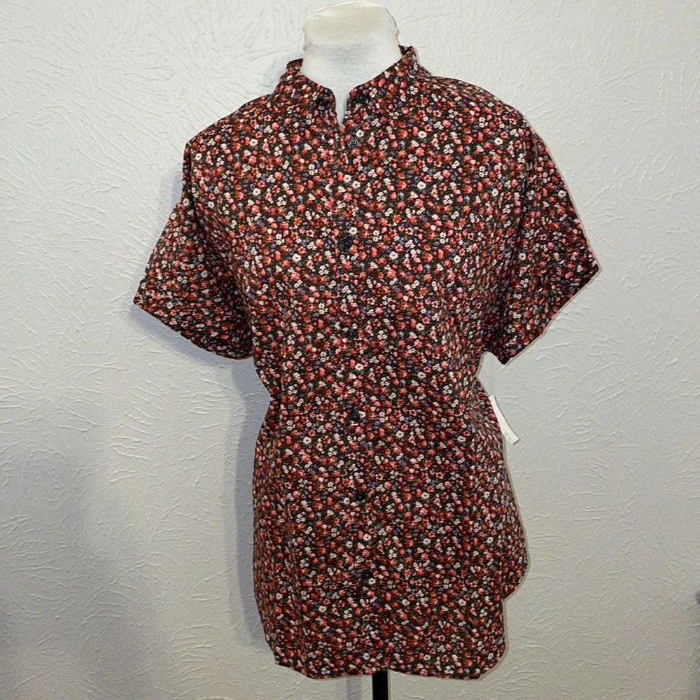 Goodthreads Floral Button Down Cuffed Short Sleeve